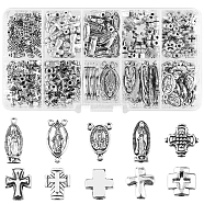 245Pcs 10 Style DIY Religion Theme Making Finding Kit, Including Alloy Beads & Chandelier Component Links & Pendants, Oval with Virgin Mary & Cross, Antique Silver, 8~25x5.5~12.5x1.5~5mm, Hole: 1.2~2mm, 245Pcs/box(DIY-HY0001-03)