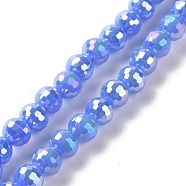 Electroplate Opaque Solid Color Glass Beads Strands, AB Color Plated, Faceted(96 Facets), Round, Cornflower Blue, 5~6mm, Hole: 1~1.2mm, about 95pcs/strand, 20.87''(53cm)(GLAA-E036-10B)