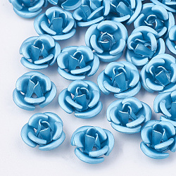 Aluminum Beads, Frosted, Long-Lasting Plated, 3-Petal Flower, Sky Blue, 6x4.5mm, Hole: 0.8mm(X-FALUM-T001-02A-13)