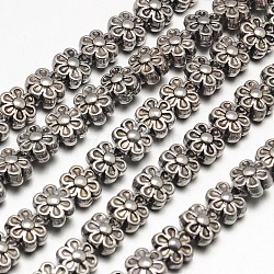Tibetan Style Flower Alloy Bead Strands, Lead Free & Cadmium Free & Nickel Free, Antique Silver, 6.5x4.5mm, Hole: 1mm, about 35pcs/strand, 8 inch(TIBEB-O007-13-NR)