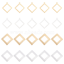 SUPERFINDINGS 40Pcs 4 Style  Rack Plating Eco-friendly Brass Pendants, Lead Free & Cadmium Free, Long-Lasting Plated, Hollow Rhombus, Golden & Silver, 23~25x21~25x1~2mm, Hole: 1~1.5mm, 10pcs/style(KK-FH0004-06)