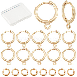 50Pcs Rack Plating Eco-friendly Brass Hoop Earring Findings, with Horizontal Loops and 50Pcs Open Jump Rings, Real 24K Gold Plated, 14x11.5x1.5mm, Hole: 1mm, Pin: 0.5mm(KK-CN0002-20)