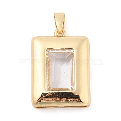 Rack Plating Brass Pendants, Rectangle Shaped Glass Charms, Long-Lasting Plated, Cadmium Free & Lead Free, Real 18K Gold Plated, Clear, 25x18x6.5mm, Hole: 3x5.5mm(KK-I710-11B-01)