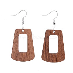 Wood Dangle Earrings, with  Brass Earing Hooks, Trapezoid, Saddle Brown, 59mm, Pin: 0.6mm(X-EJEW-JE04009-03)