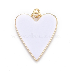 Brass Enamel Pendants, Real 18K Gold Plated, Long-Lasting Plated, Heart, White, 27x22x2mm, Hole: 3mm, jump rings: 5x1mm(X-KK-M205-13G-08)