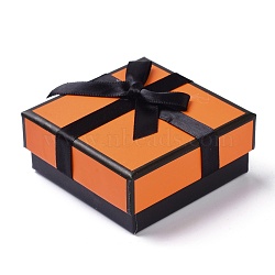 Paper Jewelry Set Box, with Black Sponge with Bowknot, for Necklaces and Earring, Square, Orange, 7.2x7.3x3.2cm(CON-C007-04A-01)