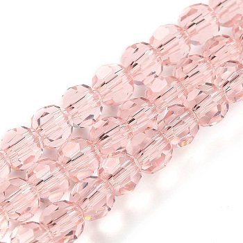 Transparent Glass Beads, Faceted(32 Facets), Round, Misty Rose, 6mm, Hole: 1mm, about 98pcs/strand, 20.47 inch(52cm)