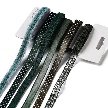 18 Yards 6 Styles Polyester Ribbon, for DIY Handmade Craft, Hair Bowknots and Gift Decoration, Gray Color Palette, Dark Green, 3/8~1/2 inch(10~12mm), about 3 yards/style