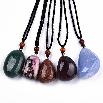 Natural & Synthetic Gemstone Pendant Necklaces, Slider Necklaces, with Random Color Polyester Cords, Nuggets, 26~29.9 inch(66~76cm)