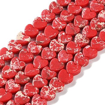 Dyed Synthetic Imperial Jasper Beads Strands, Heart, Red, 6x6x3mm, Hole: 1mm, about 69~71pcs/strand, 14.57''~14.96''(37~38cm)