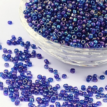 (Repacking Service Available) Round Glass Seed Beads, Transparent Colours Rainbow, Round, Blue, 8/0, 3mm, about 12g/bag