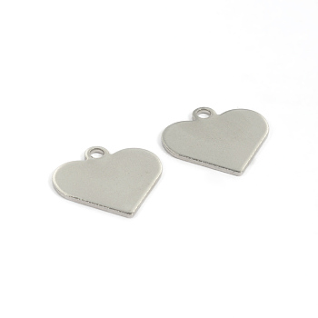 304 Stainless Steel Charms, Heart, Tag Charms, Stainless Steel Color, 15.5x16x1mm, Hole: 2mm
