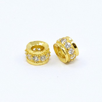 Brass Cubic Zirconia Beads, Rondelle, Golden, 6x4mm, Hole: 3mm
