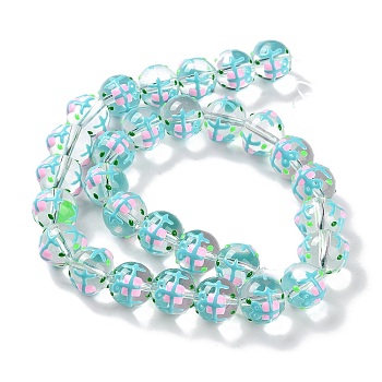 Glass Beads Strands, with Enamel, Round, Pale Turquoise, 12x14x12mm, Hole: 1.3mm, about 30pcs/strand, 13.78 inch(35cm)