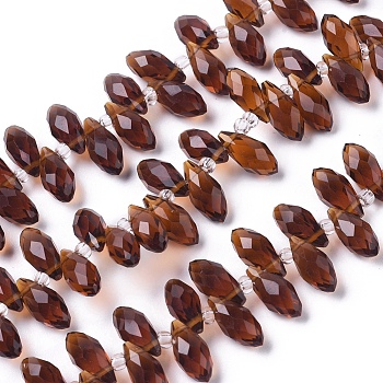Crystal Glass Beads Strands, Top Drilled Beads, Faceted, Teardrop, Coconut Brown, 13x6mm, Hole: 1mm, about 100pcs/strand, 16.5 inch