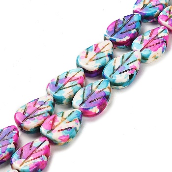 Synthetic Turquoise Beads Strands, Leaf, Dyed, Mixed Color, 13.5x9x3.5mm, Hole: 1.2mm, about 29pcs/strand, 15.04 inch(38.2cm)