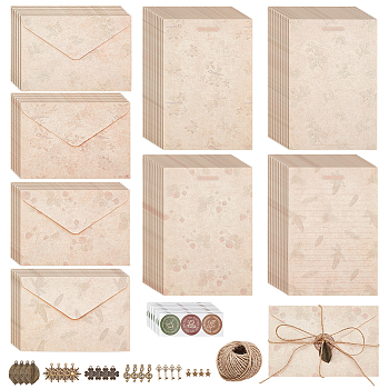 8 Sets 4 Style Paper Envelope, with Letter Paper and Plastic Stickers, Rectangle, with 24Pcs Tibetan Style Alloy Pendants and 1 Roll Jute Cord, Mixed Shapes, 113x162x0.3mm