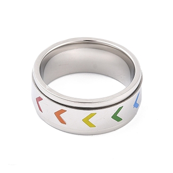304 Stainless Steel Rainbow Heart Spinner Ring, Gay Lesbians Band Rings for Unisex, Stainless Steel Color, 8mm, Inner Diameter: 17.3mm