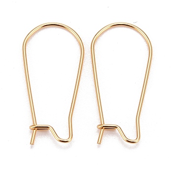 316 Surgical Stainless Steel Hoop Earring Findings, Kidney Ear Wires, Real 18k Gold Plated, 10 Gauge, 25x12x2.5mm, Pin: 0.7mm