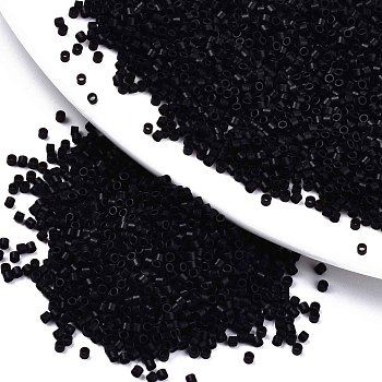 11/0 Grade A Glass Seed Beads, Cylinder, Uniform Seed Bead Size, Baking Paint, Black, 1.5x1mm, Hole: 0.5mm, about 2000pcs/10g