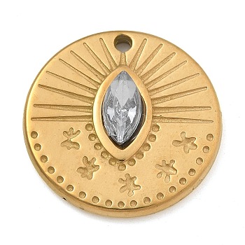 304 Stainless Steel Rhinestone Pendants, Real 18K Gold Plated, 20.5x3.5mm, Hole: 1.5mm