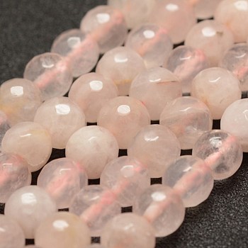 Faceted Natural Rose Quartz Beads Strands, Round, 8mm, Hole: 1mm, about 47pcs/strand, 14 inch(35.6cm)