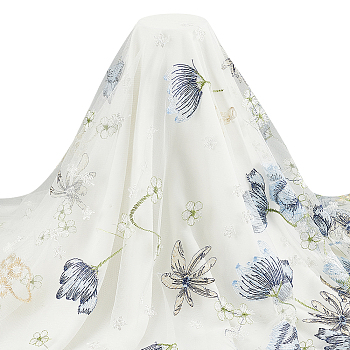 Embroidered Flowers Polyester Tulle Lace Fabric, Garment Accessories, Sky Blue, 150x0.08cm