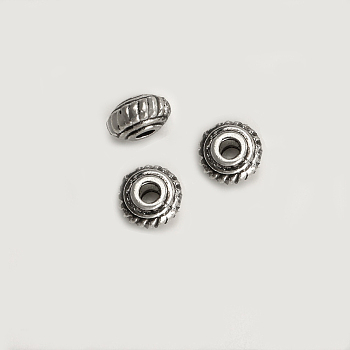 Tibetan Style Alloy Beads, Rondelle, Cadmium Free & Nickel Free & Lead Free, Antique Silver, 4.5x2.5mm, Hole: 1mm