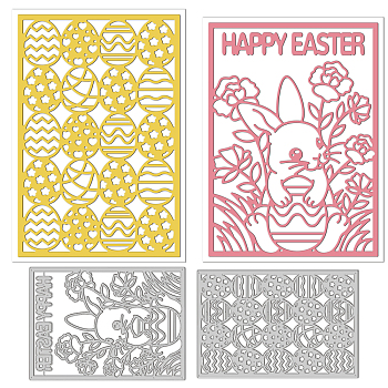 2Pcs 2 Styles Carbon Steel Cutting Dies Stencils, for DIY Scrapbooking, Photo Album, Decorative Embossing Paper Card, Stainless Steel Color, Easter Egg & Rabbit, Easter Theme Pattern, 14.7~15.2x10.2~10.7x0.08cm, 1pc/style