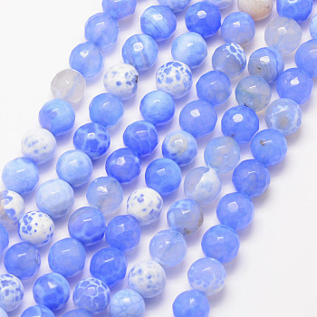 Natural Fire Crackle Agate Bead Strands, Round, Grade A, Faceted, Dyed & Heated, Cornflower Blue, 8mm, Hole: 1mm, about 47pcs/strand, 15 inch