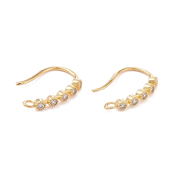 Rack Plating Brass Micro Pave Cubic Zirconia Earring Hooks, with Horizontal Loop, Long-Lasting Plated, Real 18K Gold Plated, 15x16x2mm, Hole: 1.4mm, 21 Gauge, Pin: 0.7mm