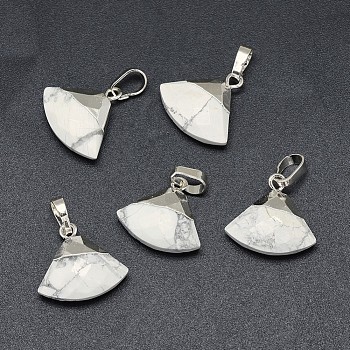 Natural Howlite Pendants, with Long-Lasting Plated Brass Findings, Faceted, Triangle, Silver Color Plated, 14~15x15~16x5mm, Hole: 3.5x5.5mm