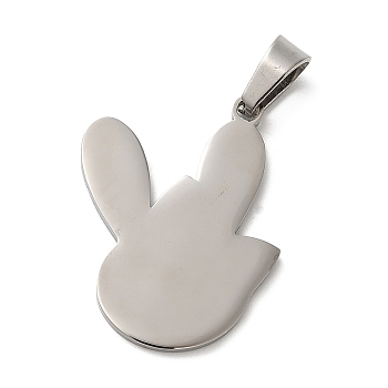 304 Stainless Steel Pendants, Stamping Blank Tag, Rabbit Charm, Stainless Steel Color, 28x23.5x1mm, Hole: 6.5x4mm