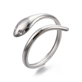 304 Stainless Steel Snake Cuff Ring, Open Wrap Ring for Women Girls, Stainless Steel Color, US Size 6(17.1mm)