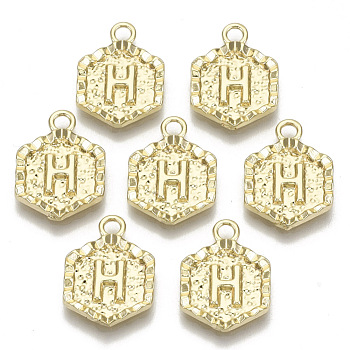 Alloy Pendants, Cadmium Free & Nickel Free & Lead Free, Hexagon with Letter, Real 18K Gold Plated, Letter.H, 17.5x13x2mm, Hole: 2mm