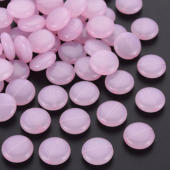 Imitation Jelly Acrylic Beads, Flat Round, Pearl Pink, 12x5mm, Hole: 1.4mm, about 1110pcs/500g