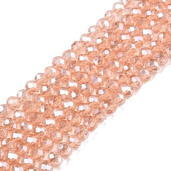 Electroplate Glass Beads Strands, Pearl Luster Plated, Faceted, Rondelle, Dark Salmon, 2.9~3.3x2mm, Hole: 0.8mm, about 148~150pcs/strand, 39.5~40cm