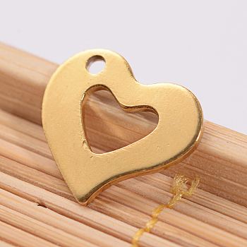 Ion Plating(IP) 304 Stainless Steel Open Heart Charms, Hollow, Golden, 15x13x1mm, Hole: 1.5mm