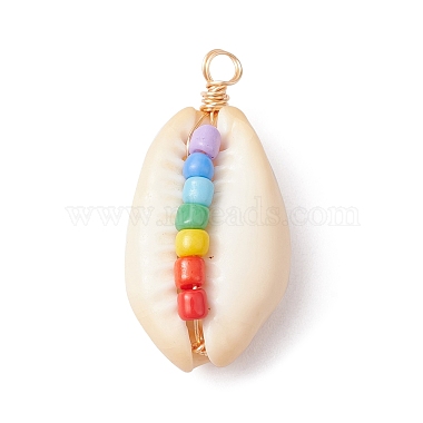 Natural Cowrie Shell Copper Wire Wrapped Pendants(PALLOY-JF02302)-2