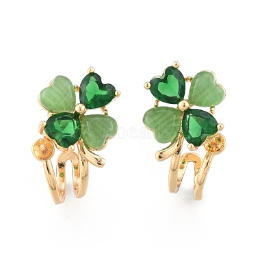 Real 18K Gold Plated Green Flower Brass+Glass Stud Earring Findings