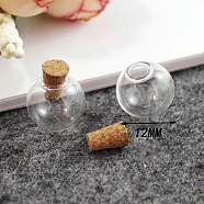 Miniature Glass Bottles, with Cork Stoppers, Empty Wishing Bottles, for Dollhouse Accessories, Jewelry Making, Round, Clear, 12mm(MIMO-PW0001-037B-03)