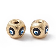 Brass Beads, with Enamel, Real 18K Gold Plated, Cube with Evil Eye, Black, 10.5x11.5x11mm, Hole: 2.5mm(KK-A176-01G-04)