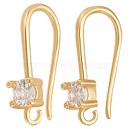 30Pcs Brass Micro Pave Clear Cubic Zirconia Earring Hooks, with Horizontal Loops, Real 18K Gold Plated, 17x3.5mm, Hole: 1.2mm, 21 Gauge, Pin: 0.7mm(KK-BBC0005-14)