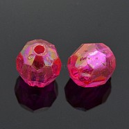 Eco-Friendly Transparent Acrylic Beads, Faceted, Round, AB Color, Fuchsia, 8mm, Hole: 1.5mm, about 2000pcs/500g(TACR-PL642-8mm-09)