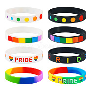 20Pcs 8 Style Rainbow Color Pride Silicone Heart Cord Bracelets Set for Men Women, Mixed Color, Inner Diameter: 2-3/8 inch(6~6.15cm)(BJEW-TA0001-06)