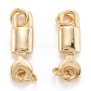 Brass Links Connectors, Long-Lasting Plated, Lock & Key, Real 18K Gold Plated, 20x6x3mm, Hole: 3.4mm(ZIRC-M114-10G)