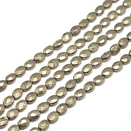 Faceted Oval Natural Pyrite Beads Strands, 8x6x4mm, Hole: 1mm, about 50pcs/strand, 15.7 inch(G-I126-13-8x6mm)