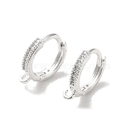 Brass Hoop Earring Findings, with Cubic Zirconia, Silver, 14x2mm, Hole: 1.2mm, Pin: 0.8mm(FIND-Z039-32S)