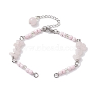 Handmade Seed Beads with Natural Rose Quartz Bracelet Making, with 304 Stainless Steel Ends Chains, 7 inch(17.9cm)(AJEW-MZ00001-01)