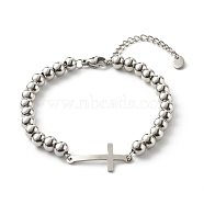 Cross Link Bracelets for Men Women, with 202 Stainless Steel Ball Chains, Stainless Steel Color, 7-1/8 inch(18.1cm)(BJEW-JB06687-02)